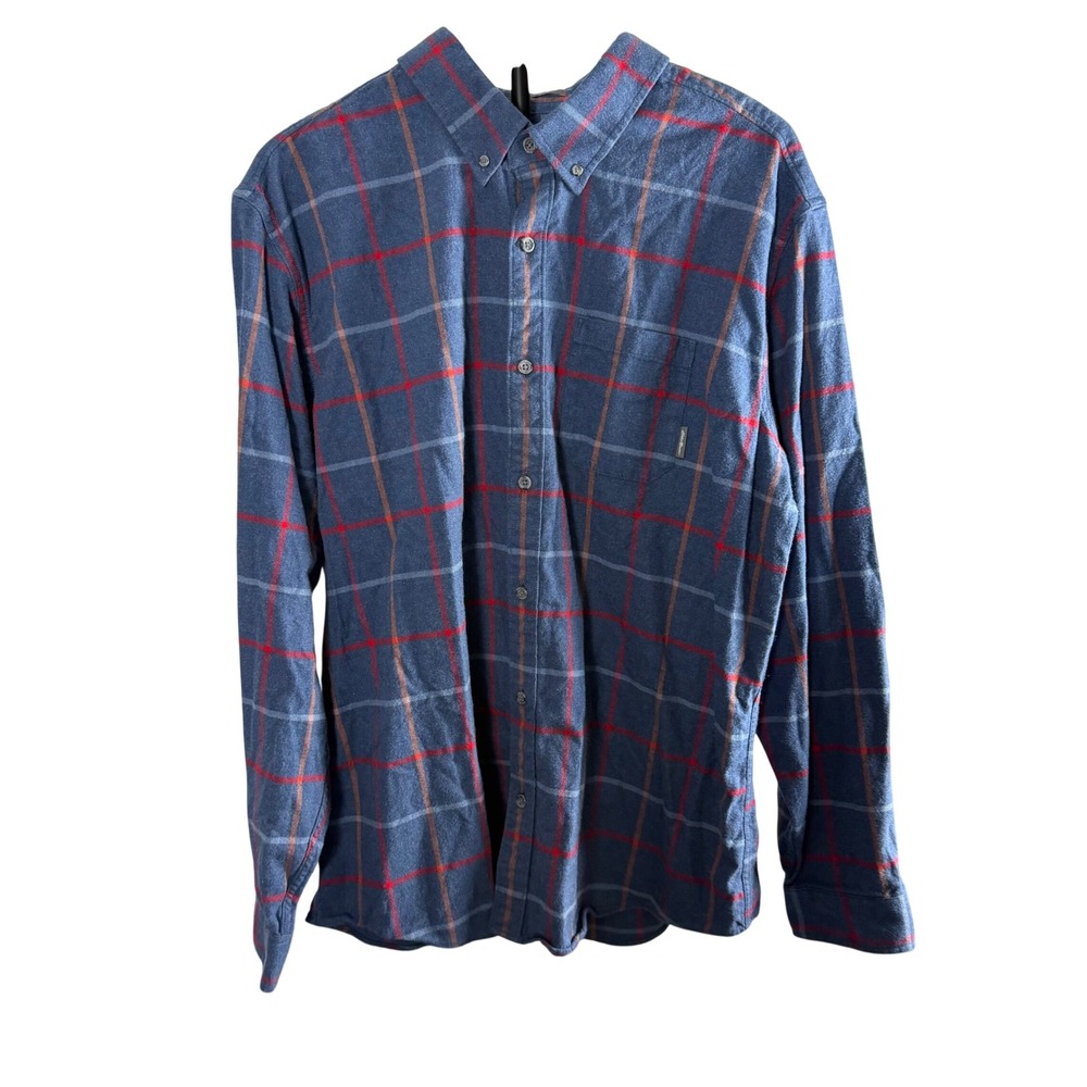 Eddie Bauer Mens 2XL Slim Fit Flannel Shirt Blue Red Plaid Long Sleeve Button